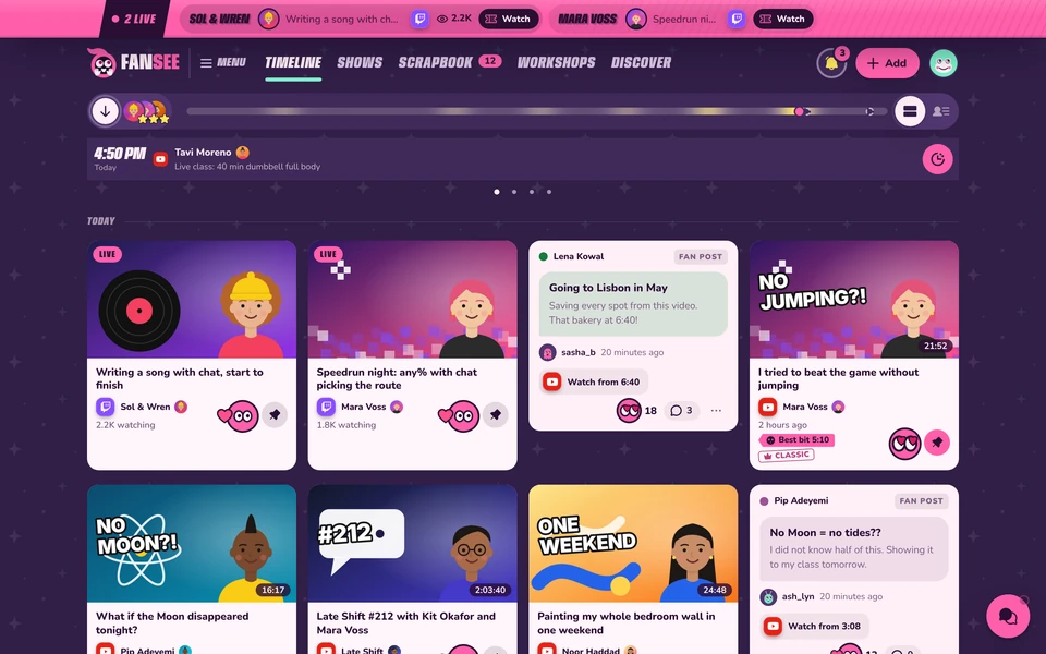 Fansee timeline in the Bubblegum look